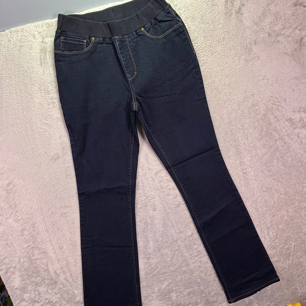 Boston Proper Women Jeans 6 Dark Blue Pull On Comfort Waist Straight Leg Stretch
